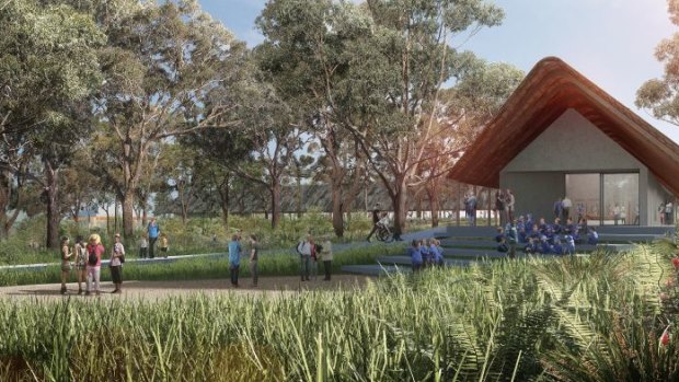 Artist impression of the exhibition pavilion to built at the meeting place precinct at Kurnell to commemorate Captain Cook's landing in Australia.