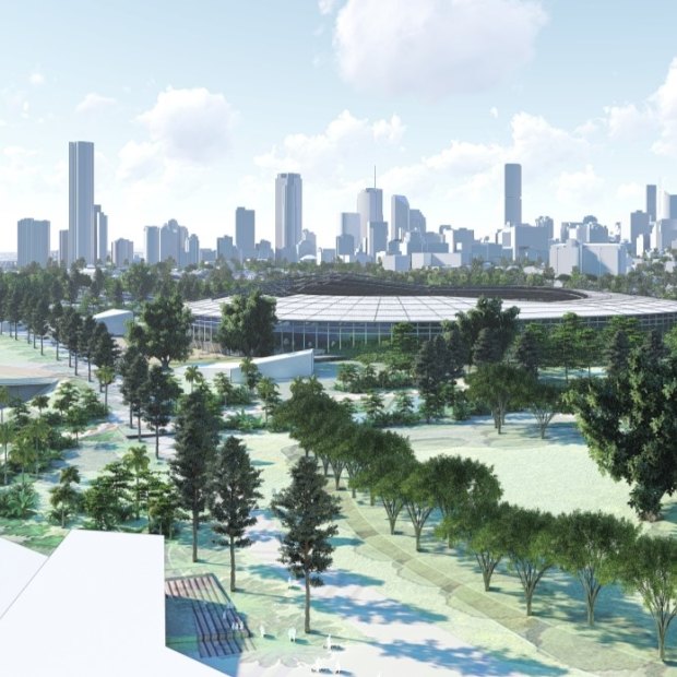 Concept render of the proposed Brisbane 2032 Olympic stadium at Victoria Park.