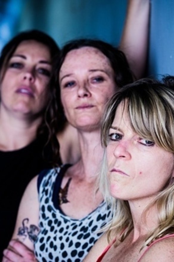 Wilks (far right) with Peta Brady and Sarah Ward in the award-winning <i>SHIT</i>.