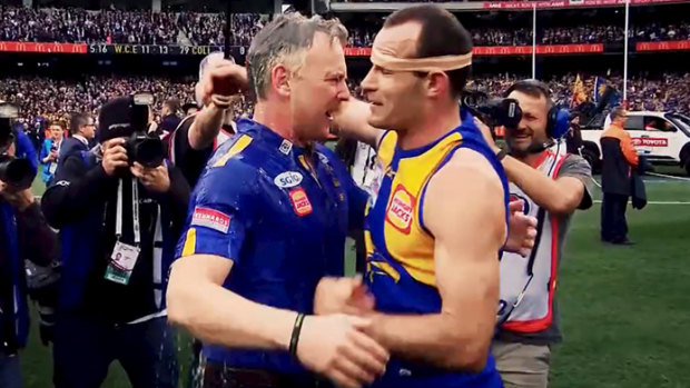 Premiership coach and captain Adam Simpson and Shannon Hurn after the game.