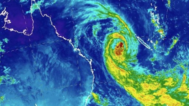 The swirl of Cyclone Oma, as shown on satellite images on Thursday morning.