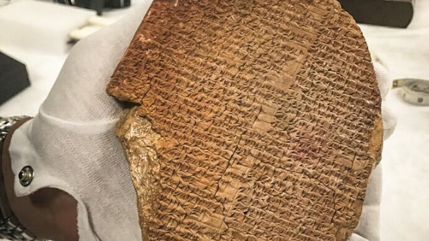 A portion of the Epic of Gilgamesh that was looted from Iraq and sold for $1.6 million to Hobby Lobby for display in the Museum of the Bible. 
