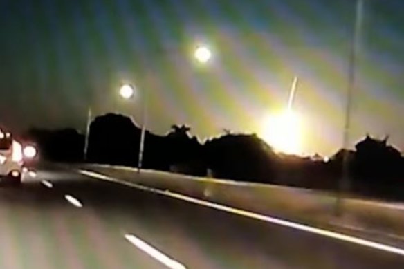 What is believed to be a meteor lights up the Queensland sky on Saturday night.