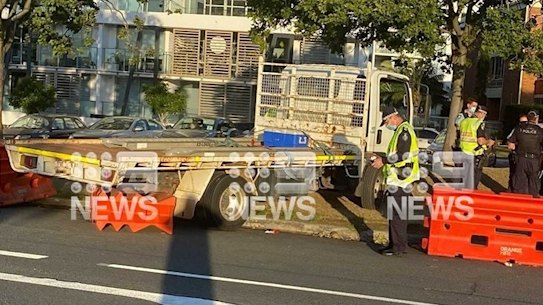 A truck has crashed through the barricades on the Queensland-NSW border at Coolangatta on September 16, 2021.