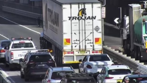 A truck blocks the Sydney Harbour Tunnel on Wednesday afternoon.