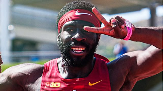 Edward Osei-Nketia after running 9.84 seconds in California.