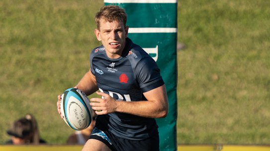 Max Jorgensen runs the ball during the Waratahs’ most recent trial on Saturday.