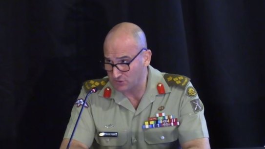 Brigadier Kahlil Fegan DSC Commander 3rd Combat Brigade speaking at the Royal Commission into Defence and Veteran Suicide. 