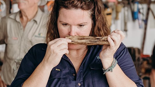 Fleur Coakley from Wescorp with a piece of Agarwood destined for luxury fragrances.

