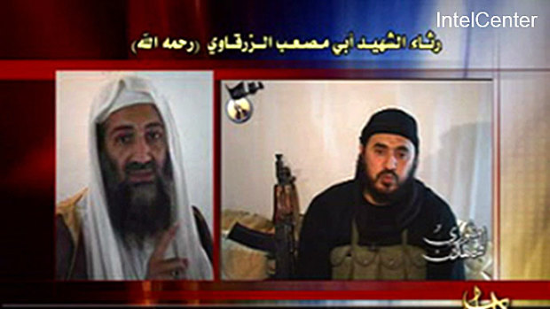 Osama bin Laden, left, and  Abu Musab al-Zarqawi, al-Qaeda chief in Iraq.