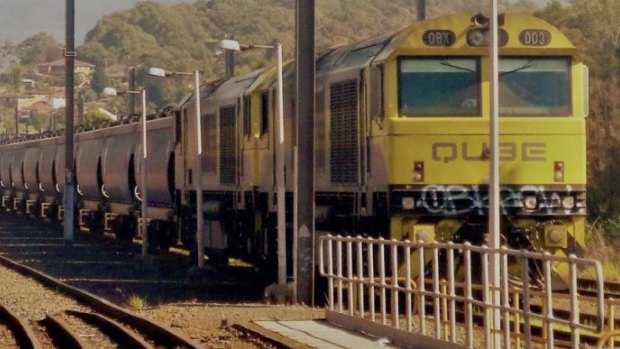 The runaway freight train at Port Kembla after the incident in April last year.