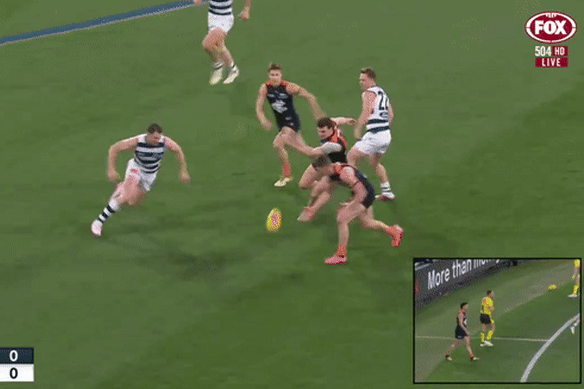 Patrick Dangerfield escaped a one-game ban for this dangerous tackle.