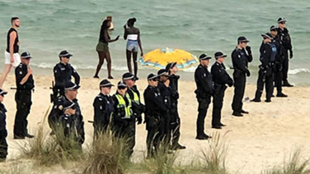 Police were out in force at Chelsea beach after a night of violence.
