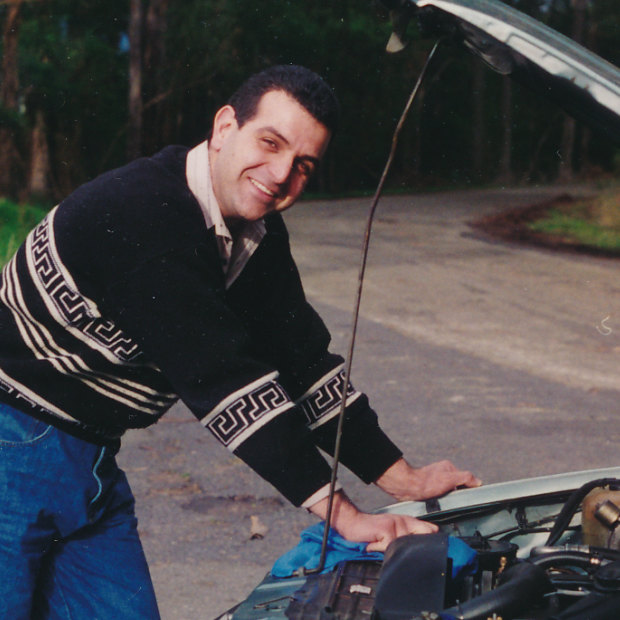 Pierre Assaad leaning against his car, which had broken down in Healesville in 1995. Silas Issa took the photo.