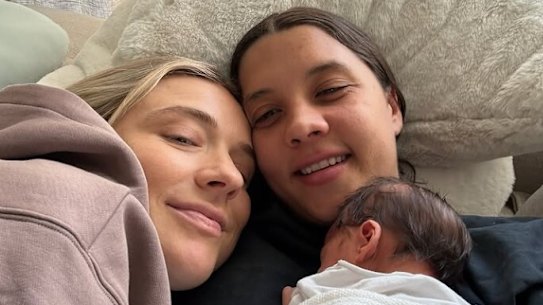 Sam Kerr with partner and baby Jagger.