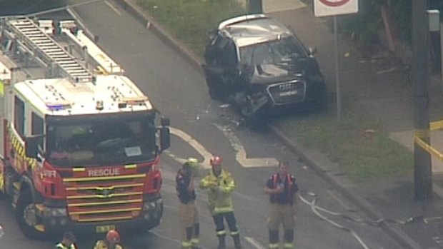 The Audi and truck crashed, before the truck hit a bus and multiple cars.