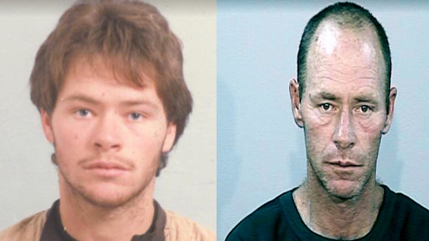 A mugshot of Paul James Carr from 1986 on the left and, on the right, from 2008.