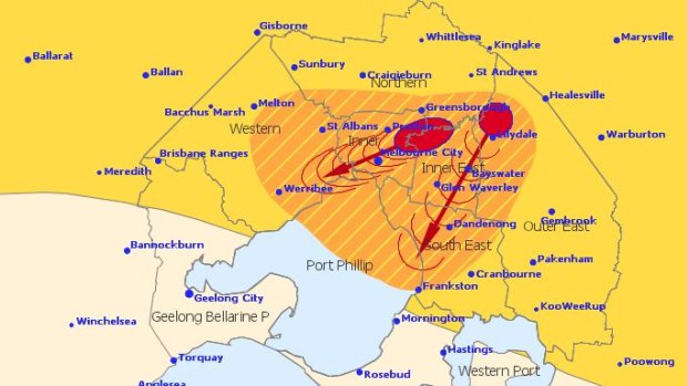 The weather bureau issued a severe storm warning for Melbourne just before 5pm.