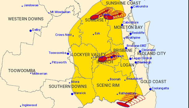 A severe thunderstorm warning was issued for Brisbane and many other south-east areas on Saturday after a significant storm lashed the city on Friday night.