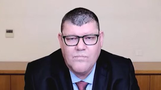 James Packer giving evidence from his yacht on Friday.