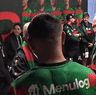 Anthony Albanese high fives Latrell Mitchell in the South Sydney sheds.