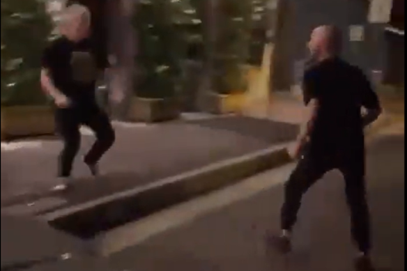 Paul Kent, left, appeared in social media videos of a street fight in Rozelle.