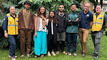Missing Australian hiker Cara Severino with DFAT officials after her rescue in Nepal
