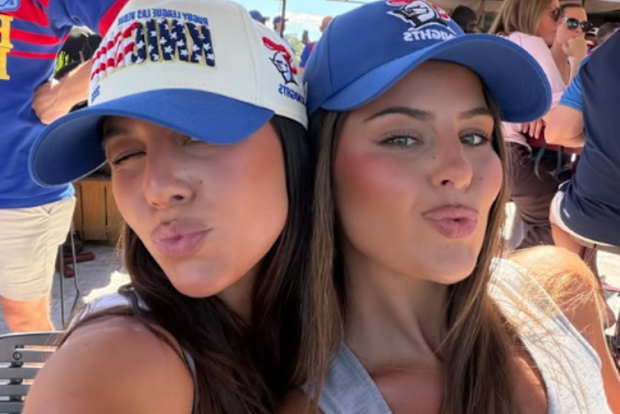 Mimi Bowell and a friend show their support for the Newcastle Knights.