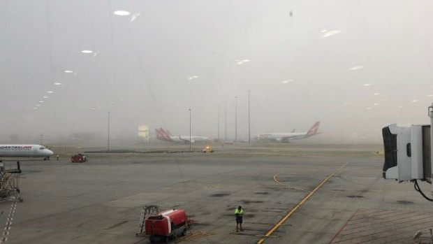Foggy conditions at Perth Airport this morning. Minor boarding delay to a Sydney bound flight, as the aircraft is towed to the gate. No apparent delays to departure times.