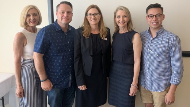 New LNP Bracken Ridge councillor Sandra Landers (centre) with (from left) Cr Tracy Davis, lord mayor Adrian Schrinner, Amanda Cooper and Young LNP president Nelson Savanh.