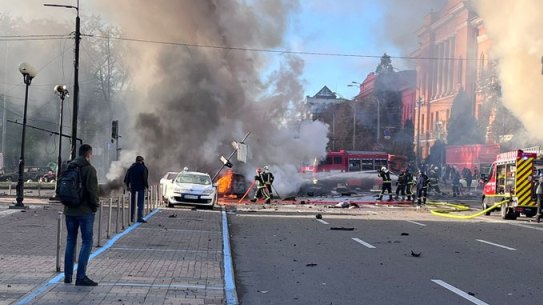 Kyiv is rocked by explosions after Putin blamed Ukraine for blowing up the Kerch Bridge
