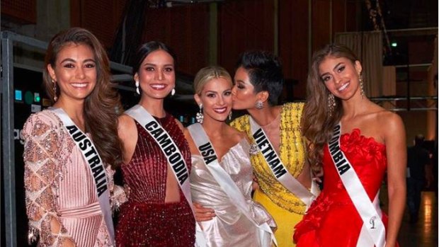 Miss Australia Francesca Hung, left, was captured in a video with Miss USA and Miss Colombia commenting on other contestants' lack of English.