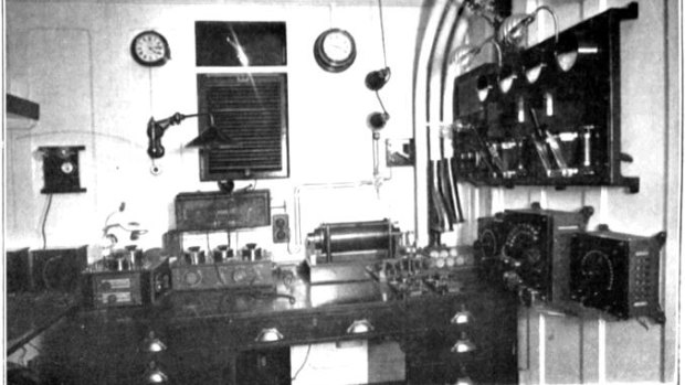 The Titanic's communications room, which contained the coveted Marconi wireless.