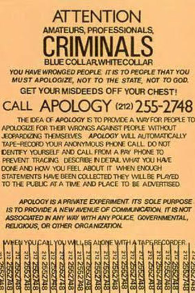 The original Apology Line poster from 1980. 
