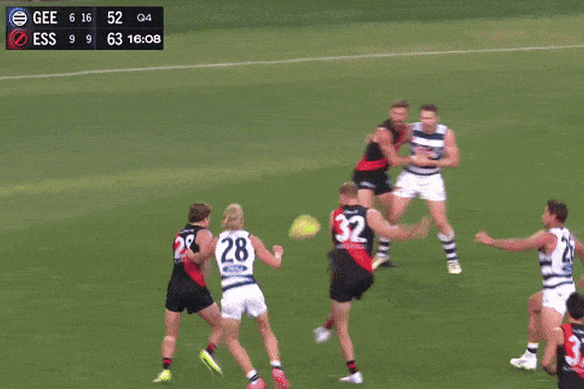 Essendon had this unfortunate moment, conceding a goal against the Cats.