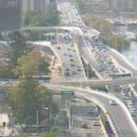Traffic cameras show the heavy northbound congestion on the Riverside Expressway.