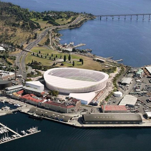 Architectural render of the proposed new stadium at Macquarie Point, Hobart.