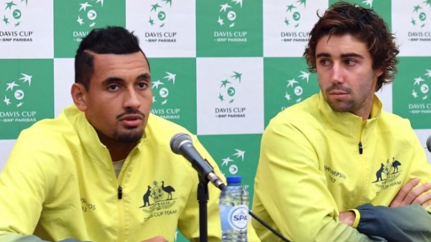 Budding rivalry: One-time Davis Cup teammates Nick Kyrgios and Jordan Thompson will square off on Tuesday.