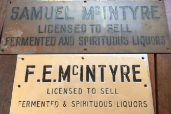 Hotel licence plates of Mrs Cusack's father, Sam McIntyre.
