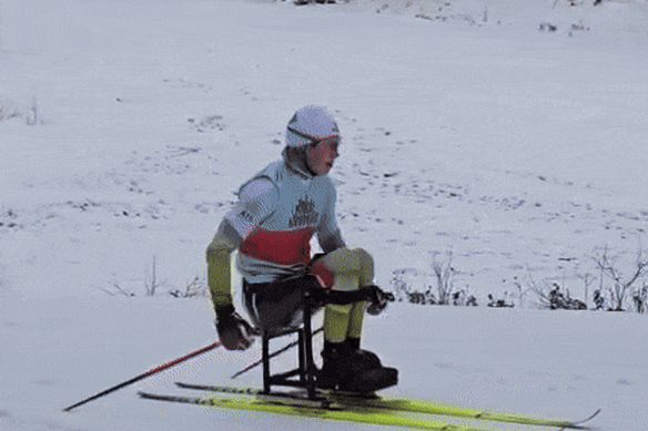 Lauren Parker skiing in Canada in December using Samer Zakhour’s prosthetics. 