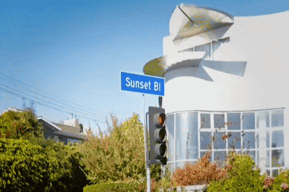 Before and after of destruction on Sunset Boulevard. 