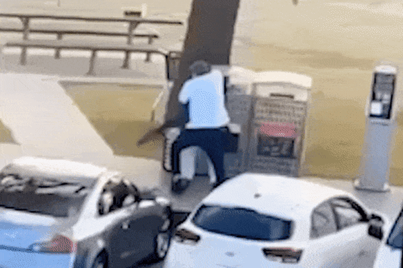 A bystander tackles an alleged gunmen at the Bondi Beach shooting.