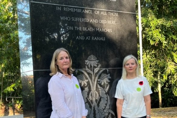 Sisters Andrea and Janine Burns at the Sandakan memorial.