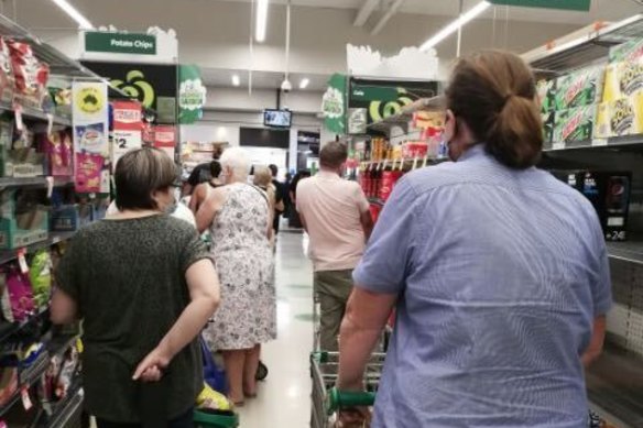 Queues in a Shepparton supermarket on Friday afternoon.