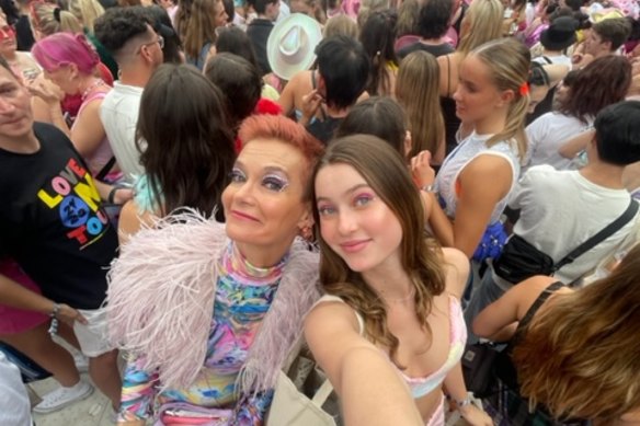 Jessica Rowe and her daughter at the Harry Styles concert in Sydney.