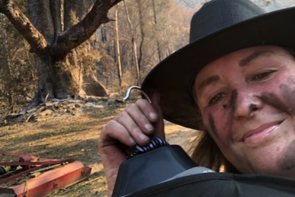 Petra  Campbell on her block after the recent fires.