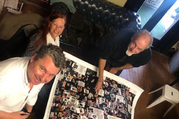 Prince Consort general manager Jason Hirt, Minnie Yorke and designer Chris Von Sanden (Ritchie Yorke Project) choose material for the suites at the Prince Consort Hotel.