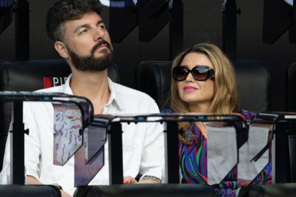 Dannii Minogue with her long-term boyfriend Adrian Newman at the Australian Open.
