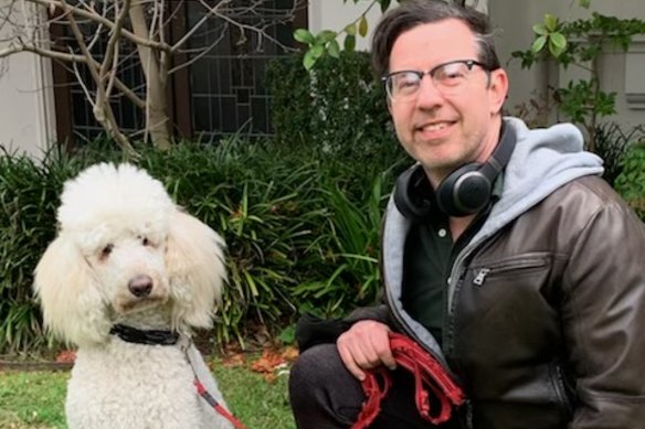 The author, Stephen Brook, with his neighbour’s dog, Moscow.
