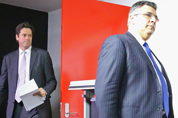 Gillon McLachlan (left) and Andrew Demetriou. 